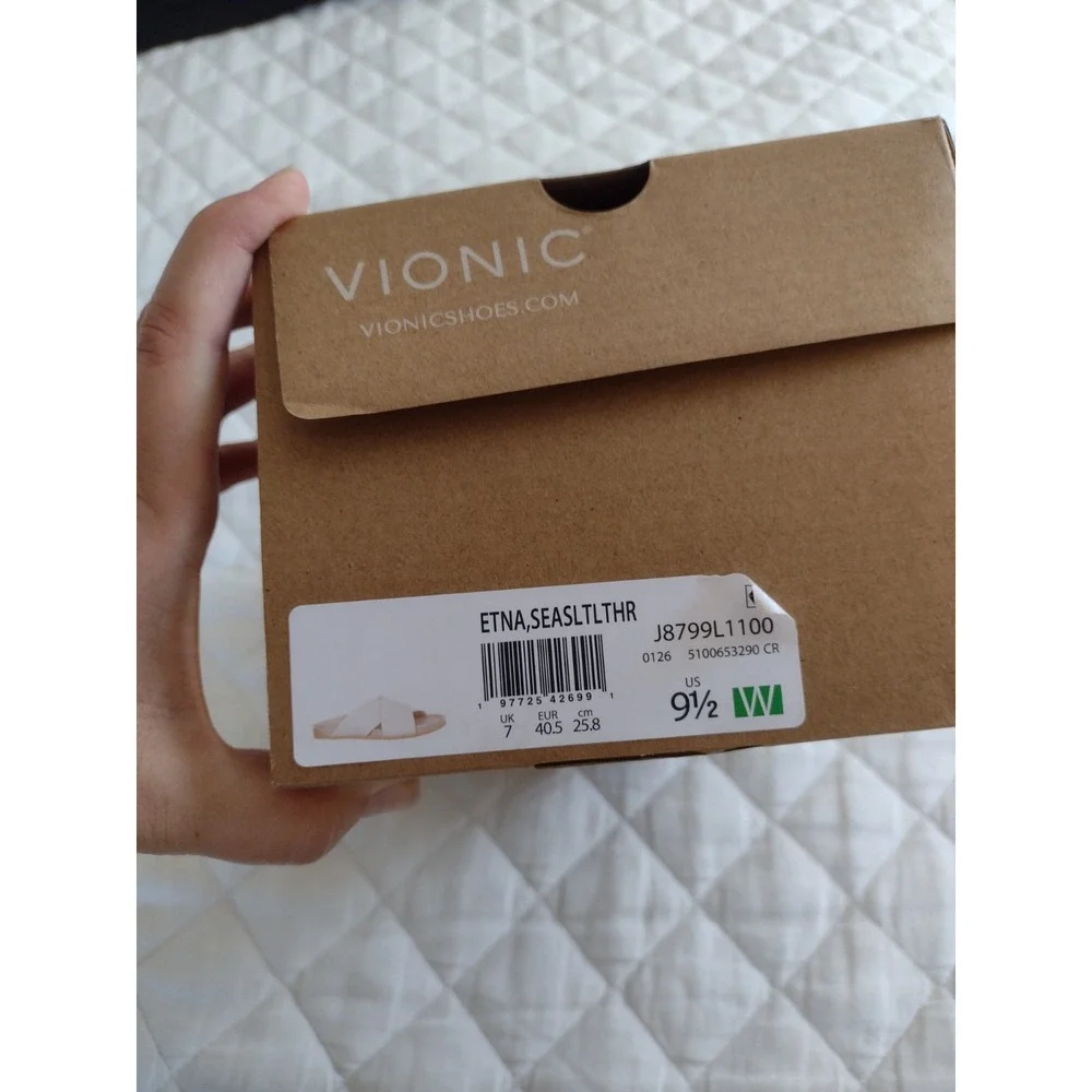New VIONIC Etna Slide Sandal Sea Salt Leather Sz US 9.5 Minimalist Comfort